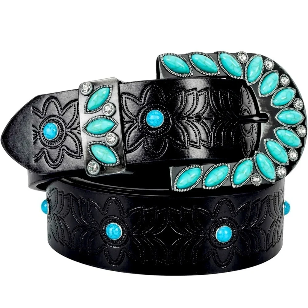 Black and Turquoise Embellished Women's Belt